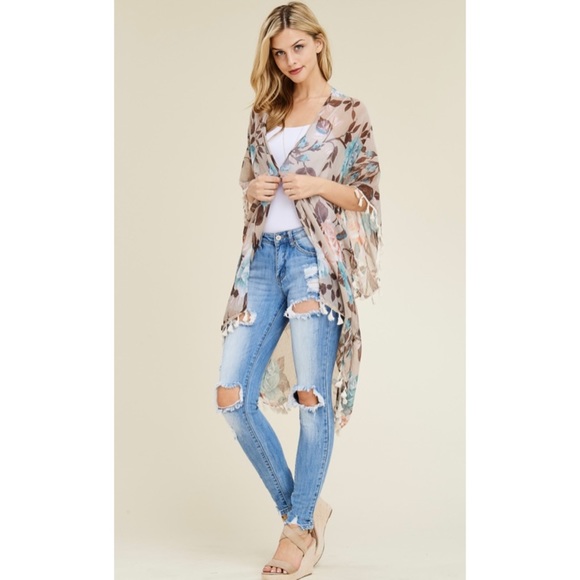 Khaki Floral Tassel Cardigan - Picture 2 of 5